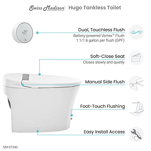 Hugo Smart Tankless Elongated Toilet, Touchless Vortex™ Dual-Flush 1.1/1.6 gpf - Thumbnail 5