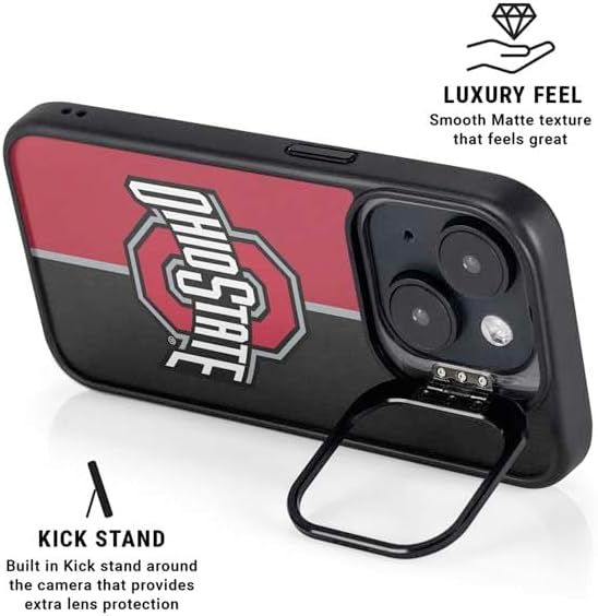 Skinit Kickstand Phone Case Compatible with iPhone 16 - Officially Licensed Ohio State University OSU Buckeyes Split Design