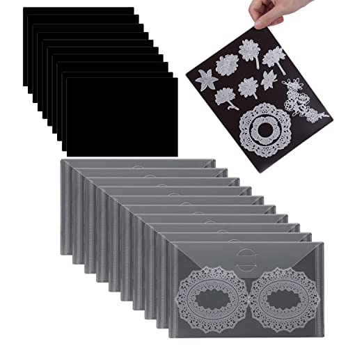 OTCRAFT Lot de 10 Pochettes de Rangement en Plastique Transparent de 18 x 13 cm et 10 Feuilles magnétiques en Caoutchouc souplepour Matrices de découpe idéal pour Le Rangement de Matrices de découpe