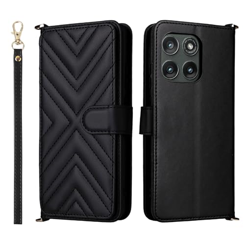 Cover Compatibile con Motorola Edge 2025 5G con Edge 2025 5G Cinghia da polso rimovibile Custodia a portafoglio reversibile a doppia fessuraBlack