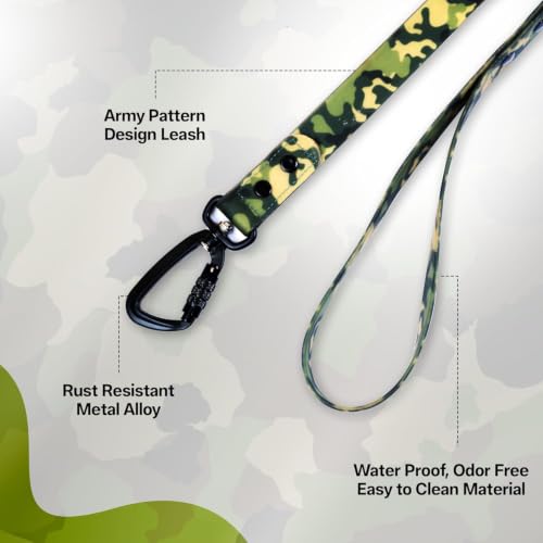 Image of Adil's Biothane Waterproof Dog Collar, Dog Leash & Collar Leash Combo | Heavy Duty TPU Coated Webbing | Adjustable Quick Release Buckle | Odour Resistant (Army Print, L-22, Leash Only)