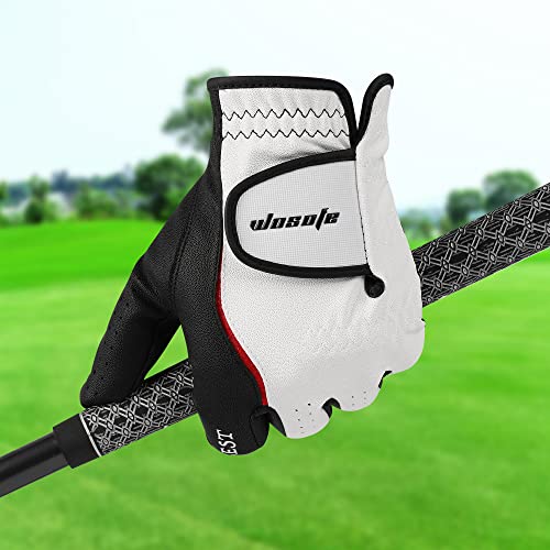 Wosofe Men’s Golf Gloves Left Hand Soft Leather Excellent Grip Breathable Comfortable Fit All Weather With Golf Tee And Divot Repair Tool(M/Large) #TOP3