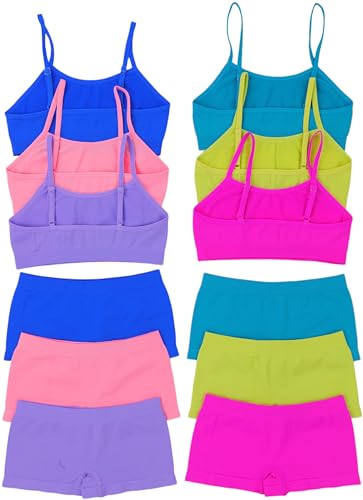 Image of ToBeInStyle Girl Pack of 6 Set Spaghetti Strap Training Bras & Boyshorts Bikinis