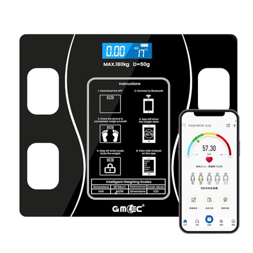 GMEC Smart Body Fat Scale – Bluetooth Digital Bathroom Weighing Scales for Body Weight, BMI, Fat, Muscle & Water | Accurate Body Composition Scale | App Sync, Sleek Design