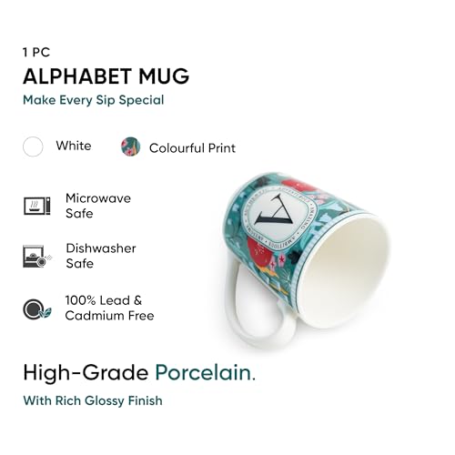 Image of Shay Alphabet Mug, 1 Pc, A, 300ml | Ceramic Mug |Glossy Finish | Ceramic Coffee Cup | Porcelain | Microwave Safe (Alphabet Mug - A)
