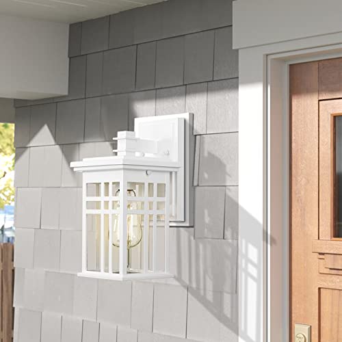 Image of zeyu 2 Pack Outdoor Porch Lights Wall Mount - Modern Outside Lights for House Die-Cast Aluminum with Clear Glass Shade, White Finish, 20068B1-2PK WH
