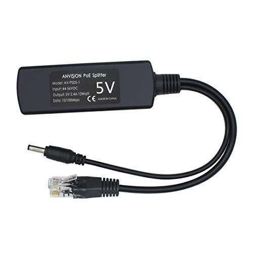 ANVISION 5V PoE Splitter, Adaptador 48V a 5V 2.4A, con Conectores 3.5mm x 1.35mm y 5.5mm x 2.1mm, Compatible con IEEE 802.3af para Cámara IP y Más miniatura 5