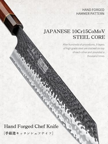 Image of HOSHANHO 9 Inch Kiritsuke Chef Knife, Japanese Hand Forged 9 Layers 10Cr15CoMoV High Carbon Steel Kitchen Knife, Professional Chef's Knife with Ergonomic Rosewood Handle