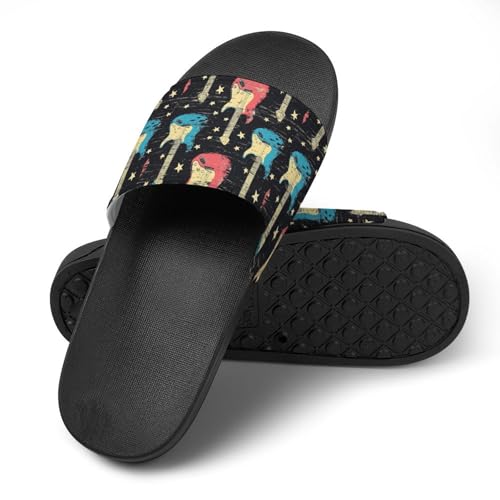Rock Music with Colorful Guitar PVC Slippers Sandals for Women Men Open Toe Soft Cushioned Non-Slip Sandal for Indoor Outdoor4