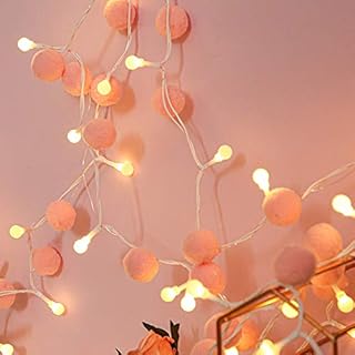 20 LED Fairy String Lights Battery Powered Pom Ball 6.6 ft Warm White Decorative Wall Lights for Bedroom Wedding Party Christmas Valentine's Day Nursery Decor (Pink)