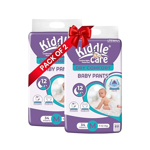 Image of Dry Comfort Advanced Soft Baby Diaper Pants | Medium (M) | Pack of 2 | 68 Pieces | 7-12 Kg | Up to 12 Hours Protection, Prevents Leakage, Wetness Indicator