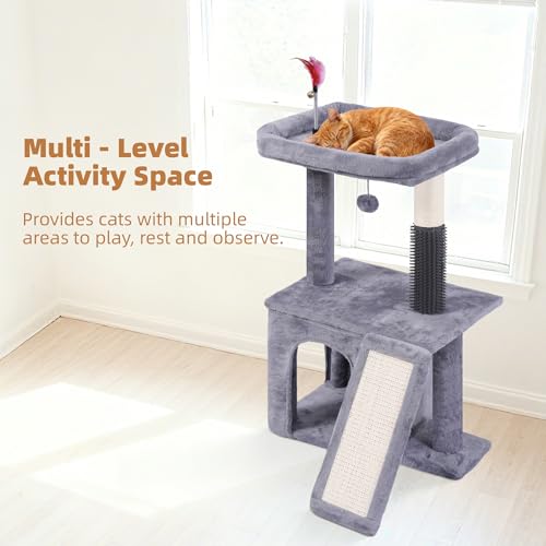 Rascador con cepillo y juguetes interactivos para gatos miniatura 4