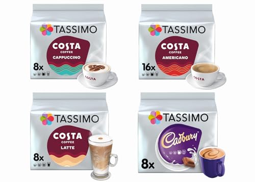 Tassimo Costa Cappuccino//Latte/Americano/Cadbury X 4 Packs Set = 40 Drinks