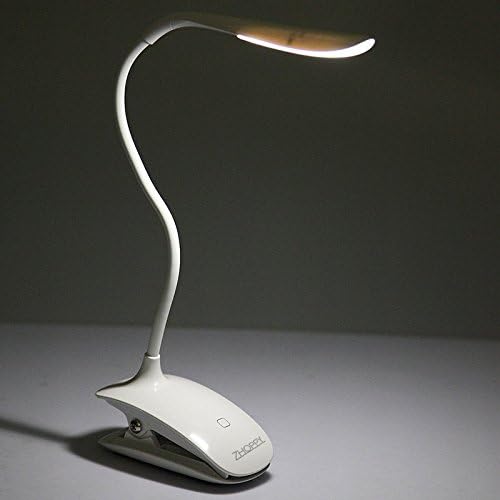 LED Desk Lamp, ZHOPPY Dimmable Clip On Bedside Lamp Table Lights with Clip-On Clamp - Reading Book Light, Eye-care, Portable, USB Rechargeable, Gooseneck Tube Touch Control Light (White)