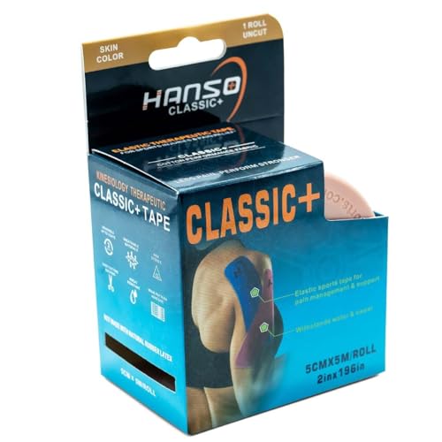 Image of HANSO Classic Plus Kinesiology Tape Premium Cotton Blend | Tape for Physiotherapy, Sports Injuries, Pain Relief, Muscle Support (Skin)