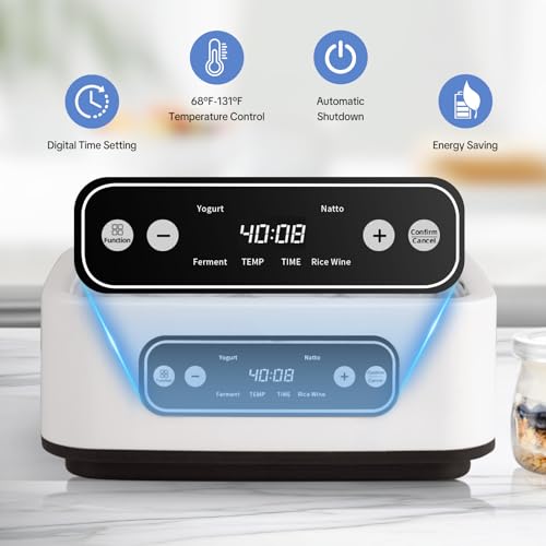 Image of Yogurt Maker, 1.7QT Greek Yogurt Machine With Adjust Temp & Timer | 1.6L Automatic Natto Maker With Stainless Steel Bowl, BPA Free, Digital Rice Wine Curd Maker for Home Kitchen