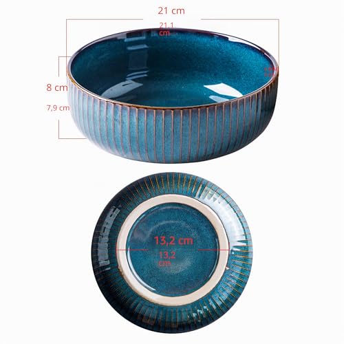 CSYY Grand Saladier, 1800ML Bols de Service aux Fruits en Porcelaine, Bol à Soupe, Bol de Nouilles, Bol de Céréales, Bleu (21cm) – vue 6