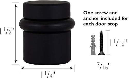 Miniatura 5 de Design House - Tope de puerta cilíndrico moderno, parachoques de goma negro mate, paquete de 2, 189332-MB