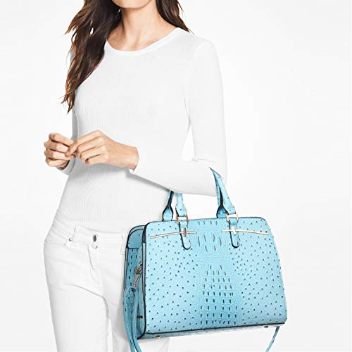 Dasein Women Satchel Handbags Shoulder Purses Totes Top Handle Work Bags With 3 Compartments (4-Ostrich Turquoise) #TOP1