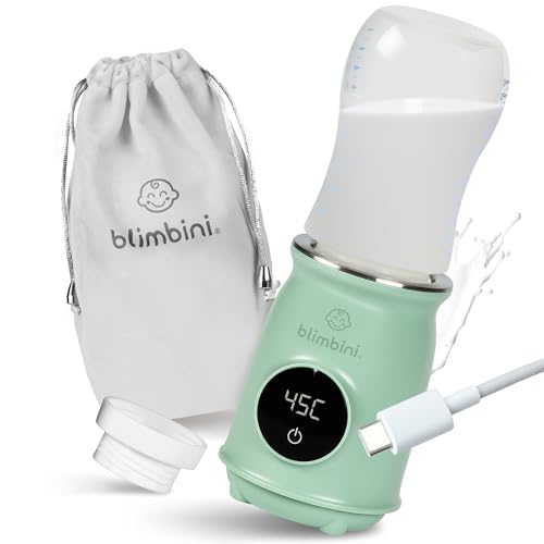 blimbini® Pro+ tragbarer Flaschenwärmer Baby unterwegs mit Akku - Babyflaschen Wärmer to go mit USB-C, ideal zum Reisen im Auto oder Flugzeug (inkl. Adapter Nr. 6)