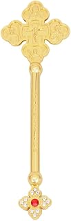 RZRHMUHN 9.1In Orthodox Cross with Religious Engravings and Crystal Decorations,Gold-Plated Holy Cross for Church,Home Decor,Religious Gifts