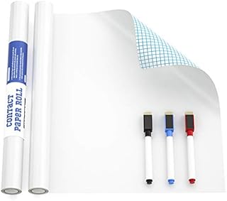 Nicpro Whiteboard Paper Roll, 44 x 200 CM Self-Adhesive Dry Erase White Board Wall Sticker, Board Decal Extra Large Chalkboard Contact Paper with 3 Color Water-Based Pens for Home Office