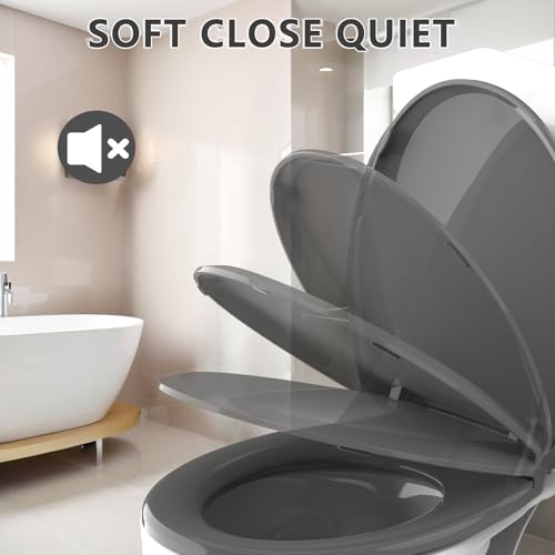 Image of Aunsffer Round Toilet Seat, 16.5inch, Soft Close Quiet, No Alam, Standard Round Universal Size, PP Material Safe and Easy Clean, Dark Grey