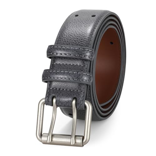 Image of JASGOOD Men Double Prong PU Leather Belt Casual Work Heavy Duty Belt Double Grommet Holes Belt for Jeans