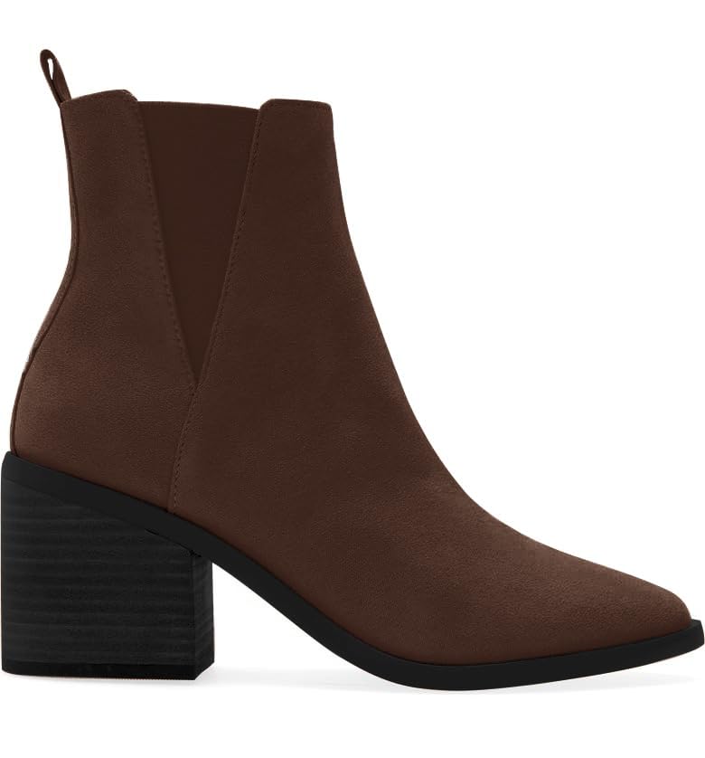 Coutgo Womens Pointed Toe Ankle Boots Chunky Block Stacked Heel Side Zipper Chelsea Fall Booties4