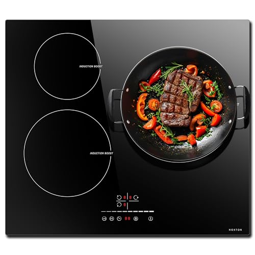 Noxton Placa Inducción 3 Fuegos 60 cm, 6800 W, Función Boost, Control Deslizante; Placa De Cocción Integrada, Temporizador De 1 A 90 Minutos, 9 Niveles De Potencia, Bloqueo Para Niños