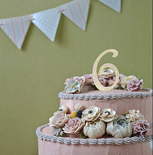 Sparkly Rhinestones Number 6 Cake Topper, Birthday Wedding Anniversary Gold Number 6 #TOP7