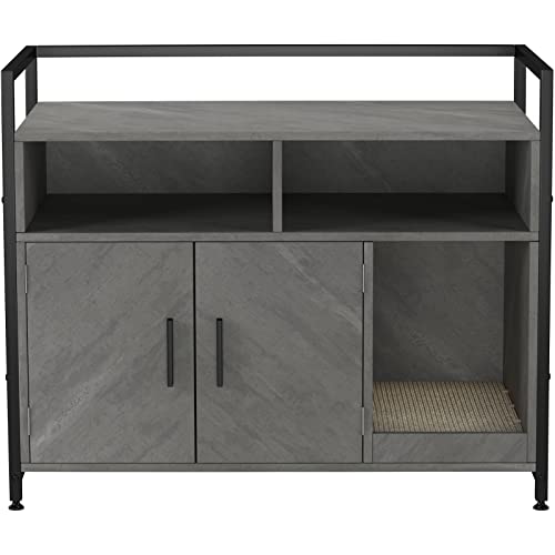 Gdlf Iron & Wood Sturdy Structure Large Pet Crate Cat Washroom Hidden Cat Litter Box Enclosure Furniture As Nightstand With Cat Scratch Pad Easy Assembly (Gray) #TOP4