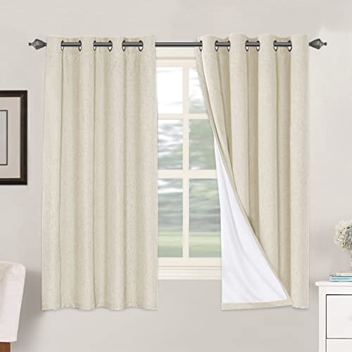 Image of H.VERSAILTEX 100% Blackout Curtains for Bedroom Thermal Insulated Linen Textured Curtains Heat and Full Light Blocking Drapes Living Room Curtains 2 Panel Sets, Bleached Sand, 52x63 Inch