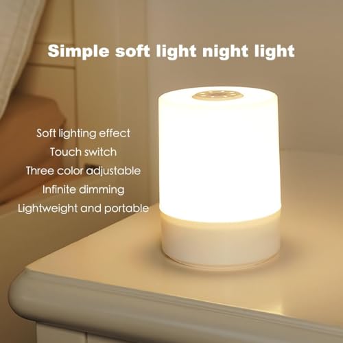 Image of Desidiya Touch Control LED Touch Bedside Night Light,Changing Dimmable Light for Kids,3 Colors LED Lamp with Warm White Lights,USB Rechargeable, Bedside Night Light, Soft Eye Caring
