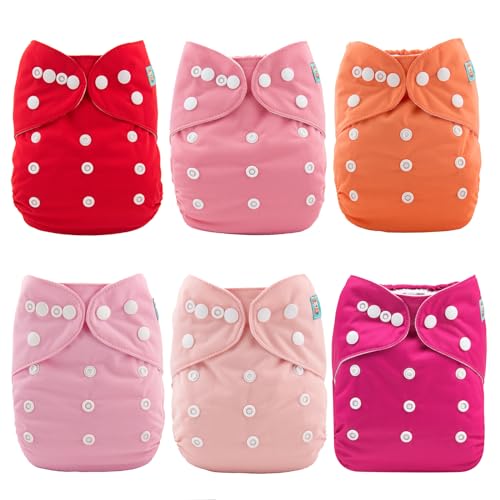 ALVABABY 6 Pack with 12 Inserts Baby Cloth Diapers, One Size Adjustable Washable Reusable Diaper for Baby Girls and Boys 6BMN