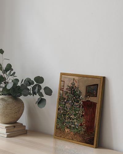 Image of ARPEOTCY Vintage Framed Wall Art, 8x10in, Antique Winter Christmas Tree Canvas Wall Decor Paintings for Living Room, Rustic Country Holiday Prints for Bedroom Bathroom, Gifts