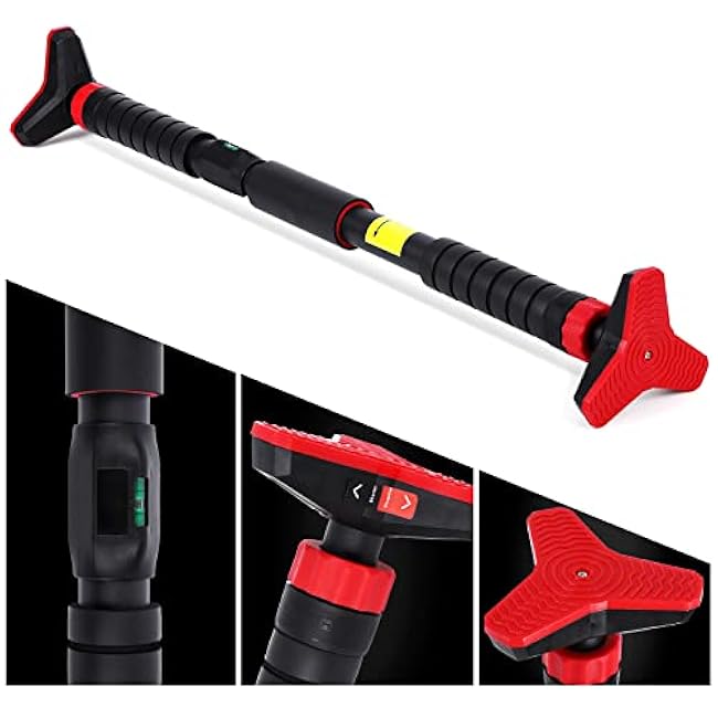 Pull up Bar for Doorway - 27''- 42'' Width Adjustable Indoor Chin Up Bar with Level Meter, Portable Exercise Equipment for Home Gym Upper Body Workout, Max Load 440 LBS, Black Red