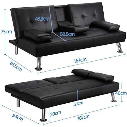 Yaheetech Klappbares Schlafsofa Couch mit Bettfunktion Bettsofa mit Großer Liegefläche von 167 cm L × 94 cm B fürs Wohnzimmer/Schlafzimmer/Heimkino/Gästezimmer schwarz