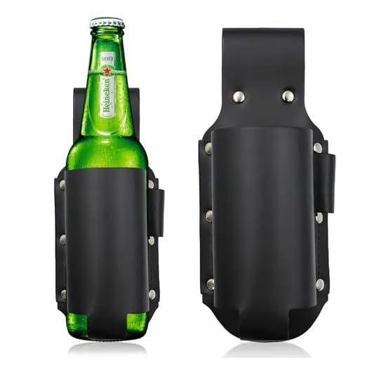Funda de piel para botellas de cerveza, Accesorio Soporte Cerveza piel Sintética con Trabilla Cinturón, para Varias latas y la Mayoría de Botellas Pequeñas, Accesorio para Cerveza