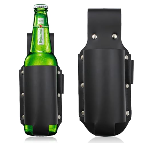 Mein HERZ Funda de Piel para Botellas de Cerveza, Accesorio Soporte Cerveza Piel Sintética con Trabilla Cinturón, para Varias latas y la Mayoría de Botellas Pequeñas, Accesorio para Cerveza