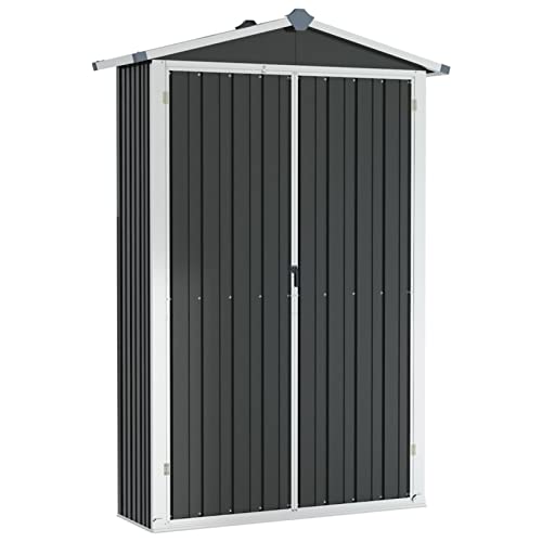 Gecheer Gerätehaus Lagerschuppen Ohne Boden Geräteschuppen Gartenschuppen Gartenhaus Geräteschrank Gartenschrank Schuppen Garten Gartengeräten 116 x 45 x 175 cm (B x T x H) Stahl Anthrazit
