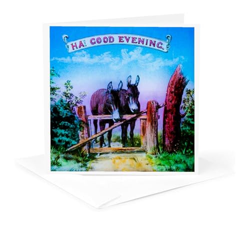 Greeting Card - Vintage Ha Good Evening Two Mules Donkeys
