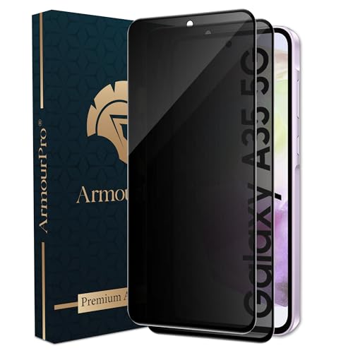 Image of ArmourPro Anti-Spy Privacy Tempered Glass for Samsung Galaxy A35 / Samsung A55 / Samsung M35 - Anti Peeping Screen Protector, Edge to Edge Full Coverage, 9H Hardness, Easy Installation Kit | Pack of 2