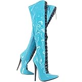 Materiale suola: gomma RJXGECUF Tacchi Donna Teli Alti 18cm Stivali da Ballo da Palo da Ginocchio a Ginocchio Puntato con Tacchi di Siletto in Pelle di Punta,Blue-37