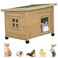 Agitree Outdoor Wooden Pet House, Weatherproof Winter Shelter for ?u??y and Cats, Elevated Design with Window (Yellow, 22.56 * 17.71 * 16.73Inches)