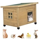 Agitree Outdoor Wooden Pet House, Weatherproof Winter Shelter for рuррy and Cats, Elevated Design with Window (Yellow, 22.56 * 17.71 * 16.73Inches)