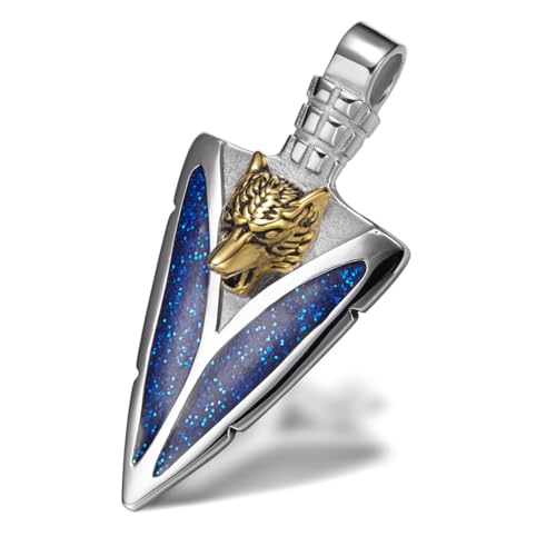 Magic Human Wolf Arrowhead Necklace - Gold Tone Wolf Protection Necklace - Stainless Steel Jewelry - Spearhead Protection Amulet - Cool Necklaces for Men and Women - Wolf Tooth Pendant3