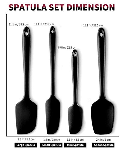 Image of P-Plus International Silicone Spatula Set 4-pcs - 446ºF Heat-Resistant Baking Spoon Spatula - Seamless One-Piece Design Easy to Clean - Non-Stick Silicone Stainless Steel Core (Spatula 4A Black)