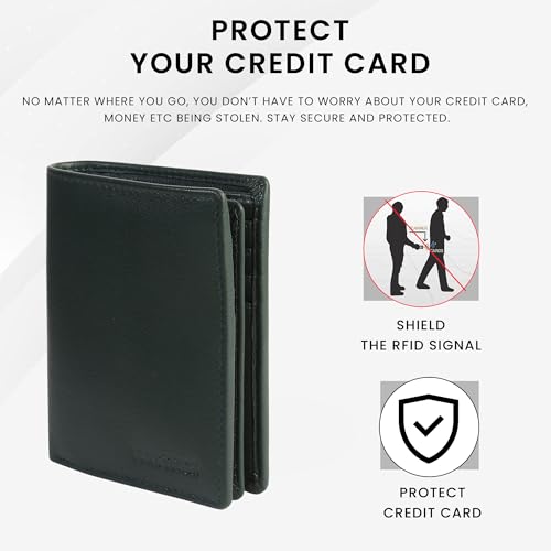 Image of TANSTITCH Men Leather Wallet | RFID Blocking Wallet | Large Capacity Card Holder (Hold 30 Currency Notes, 16 Credit /Debit Cards), Green