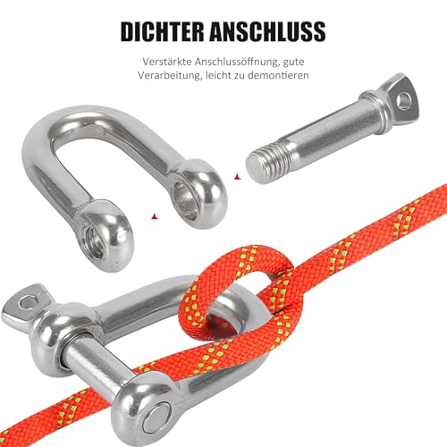 6 Stück M8 Edelstahl Schraube Schäkel Cosswe 304 D Ring Schäkel sperren Schäkel gerade Kurze D Schäkel Edelstahl, für Takelage Stahlseil Kordeln Ketten Schäkel